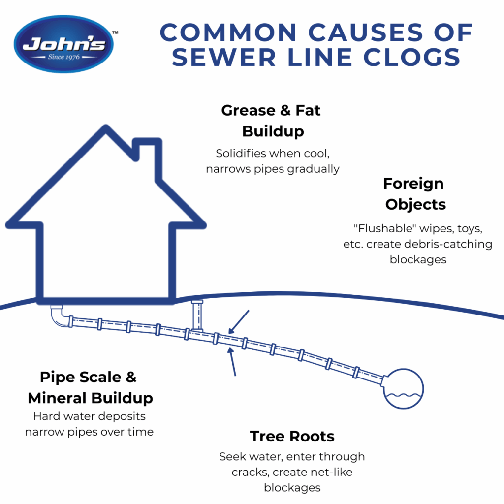 Common Causes of Sewer Line Clogs Infographic