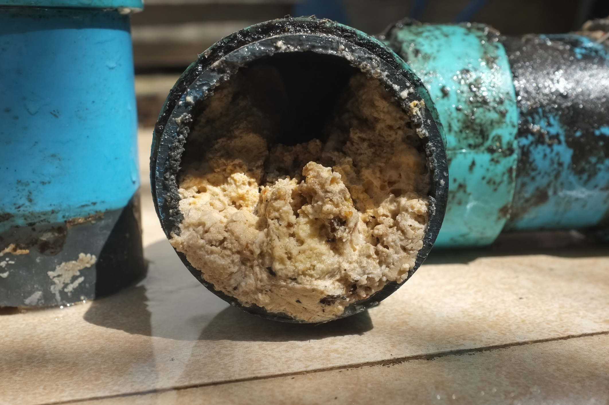 Inside of Pipe that is clogged with fats and oils